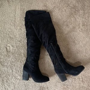 Black suede over the knee boots